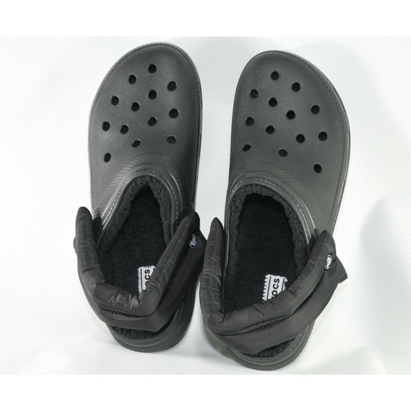 CROCS Black Clog with Fur Lining with Padded Heel Straps Shoe (Men's Size 12) - Picture 5 of 7